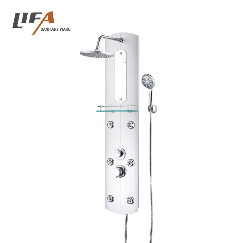 Panneau de douche mural moderne en PVC blanc avec ensemble de pluie et eau chaude et froide CF-7116