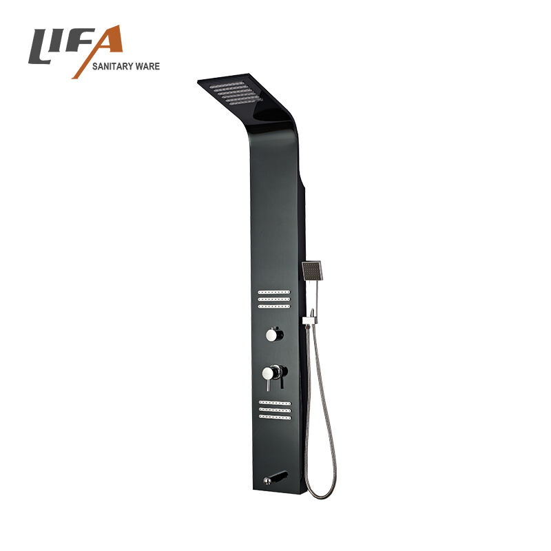 New design l shaped brush nickel ss rainfall massage stainless steel shower panel CF-8019