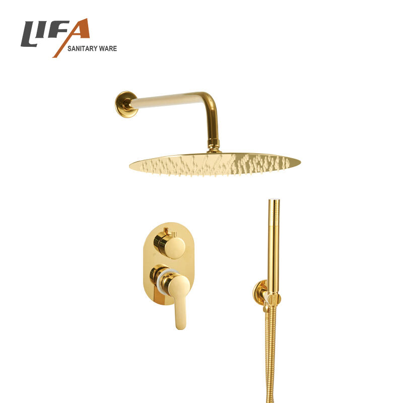Grifo de baño con espejo dorado para pared, juego de ducha de lluvia oculto, ducha de lluvia CS-2004