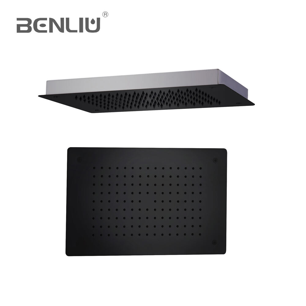 マットブラック 大型長方形 隠しバスルームシャワーヘッド 天井取り付け BOX114833-BK