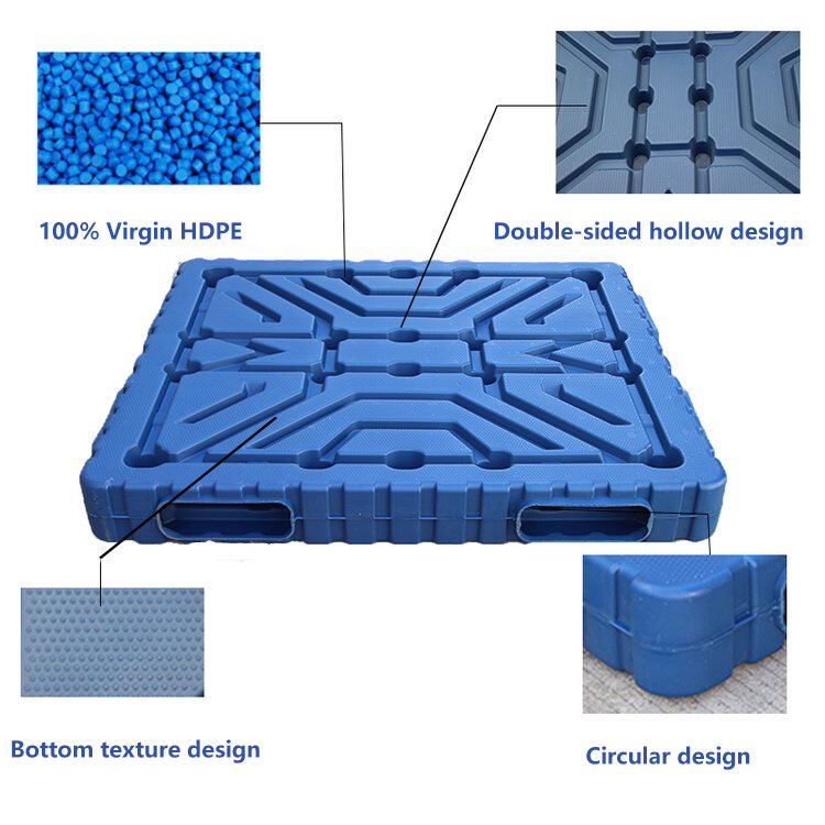 Virgin material HDPE standard size 1200X1000mm Size Heavy Duty reversible type Blow Molding Plastic Pallet factory