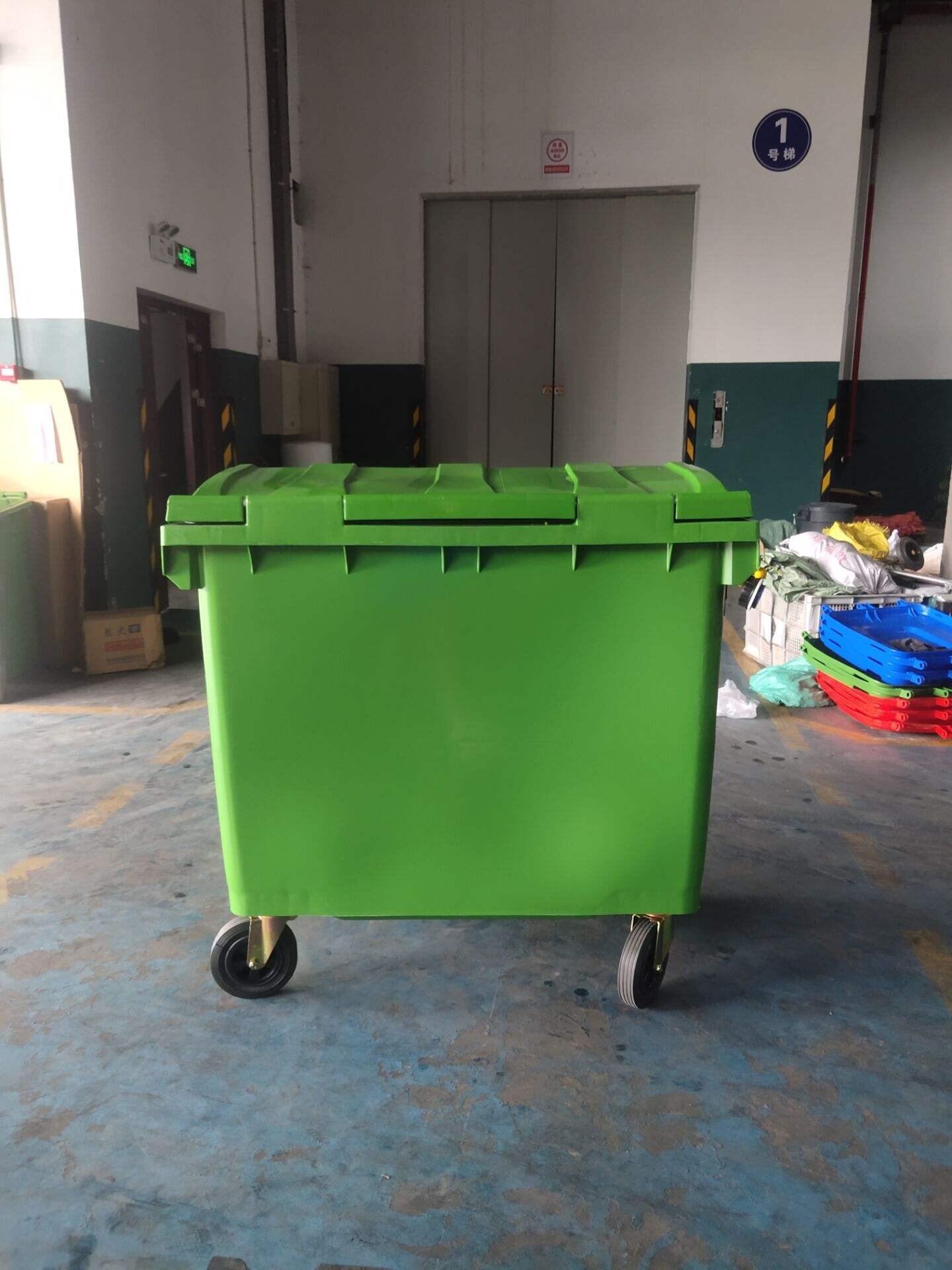 Outdoor Plastic Trash Bin 1100 Liter Rectangular Recycle Waste Bin Open Top Storage Bucket with Wheelie Bin Structure supplier