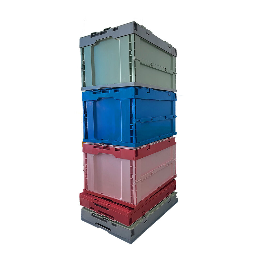 Heavy-duty durable red plastic crates storage case box plastic foldable industrial shipping storage box with lid supplier