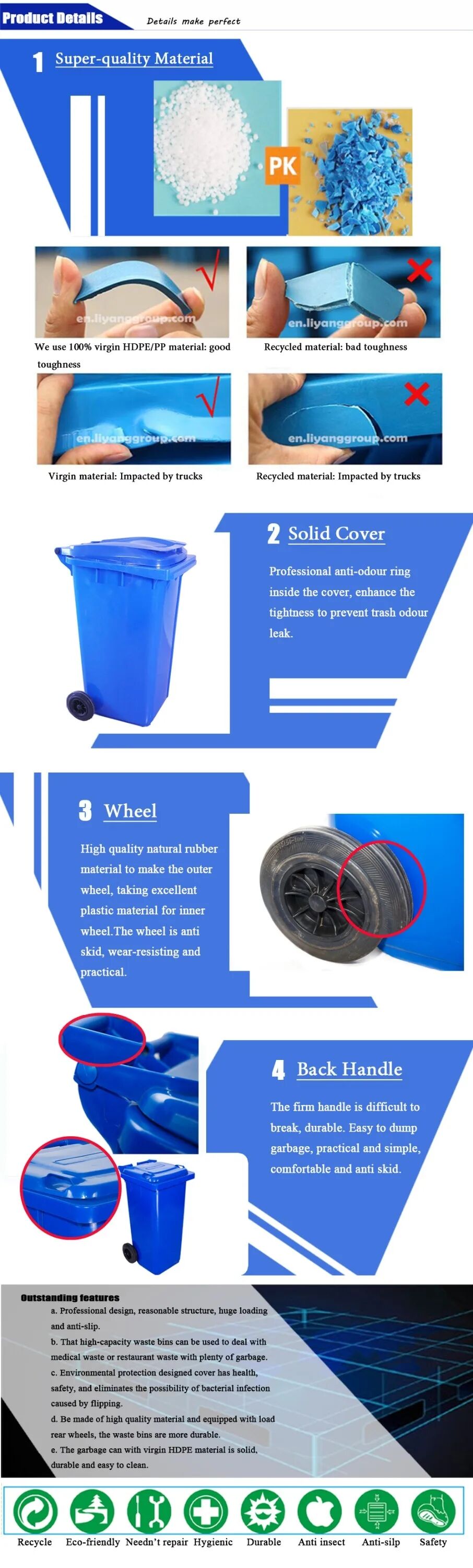 1100L/660L/360L/240L/120L Plastic Wheelie Bins Dustbin Wheels China Factory Suppliers Waste Bins supplier