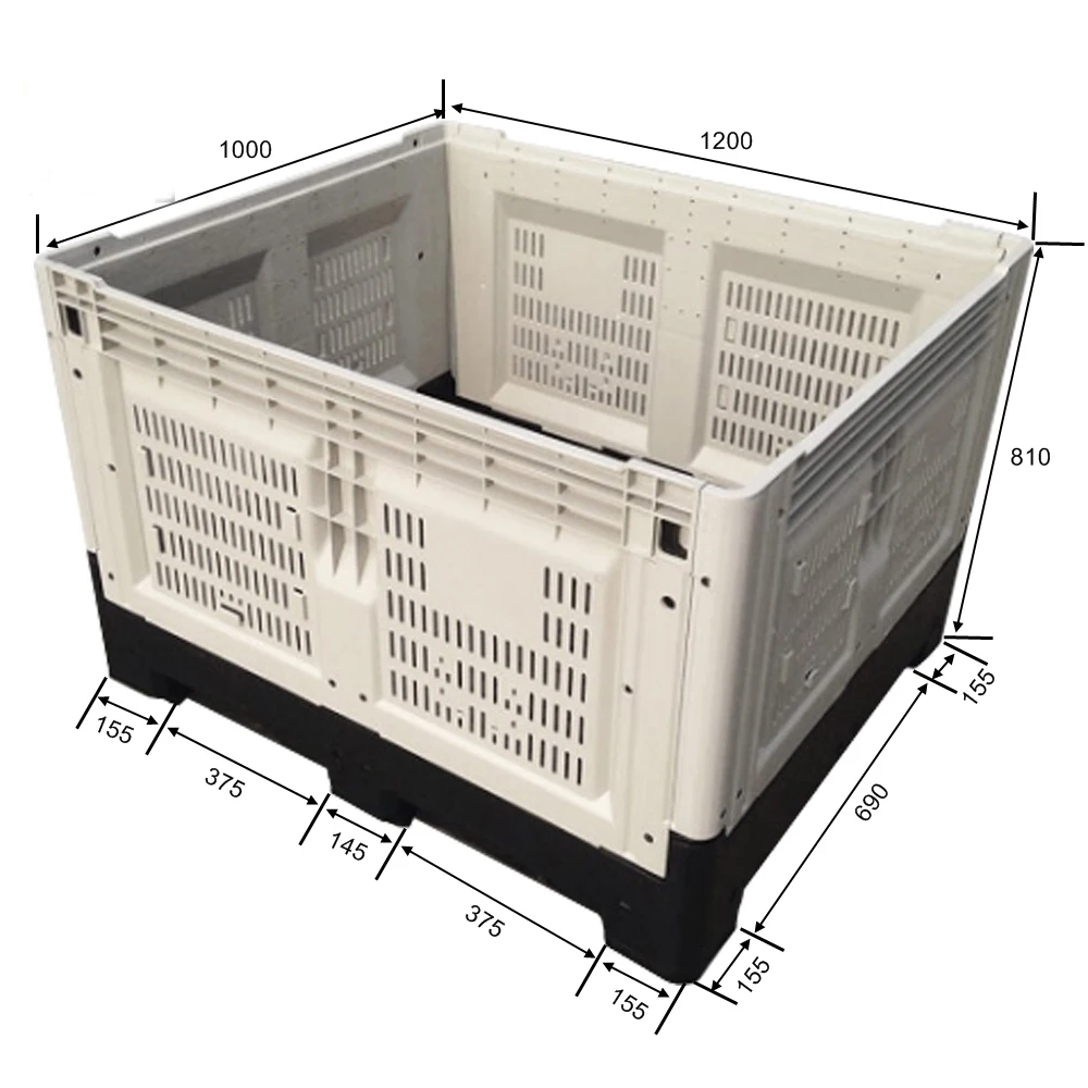 vented pallet box 1200 x 1000 x 810 mm large storage vegetable fruit plastic pallet container folded Lypallets factory