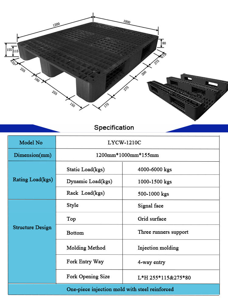 Black Euro Anti-slip 48*40 Plastic Pallets 120x100 Plastic industrial Pallets details