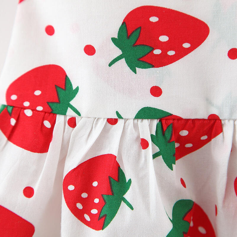 Summer Baby Clothes Girls Red Pink Yellow Strawberry Printed Big Bow Backless Casual Dress with Hat supplier