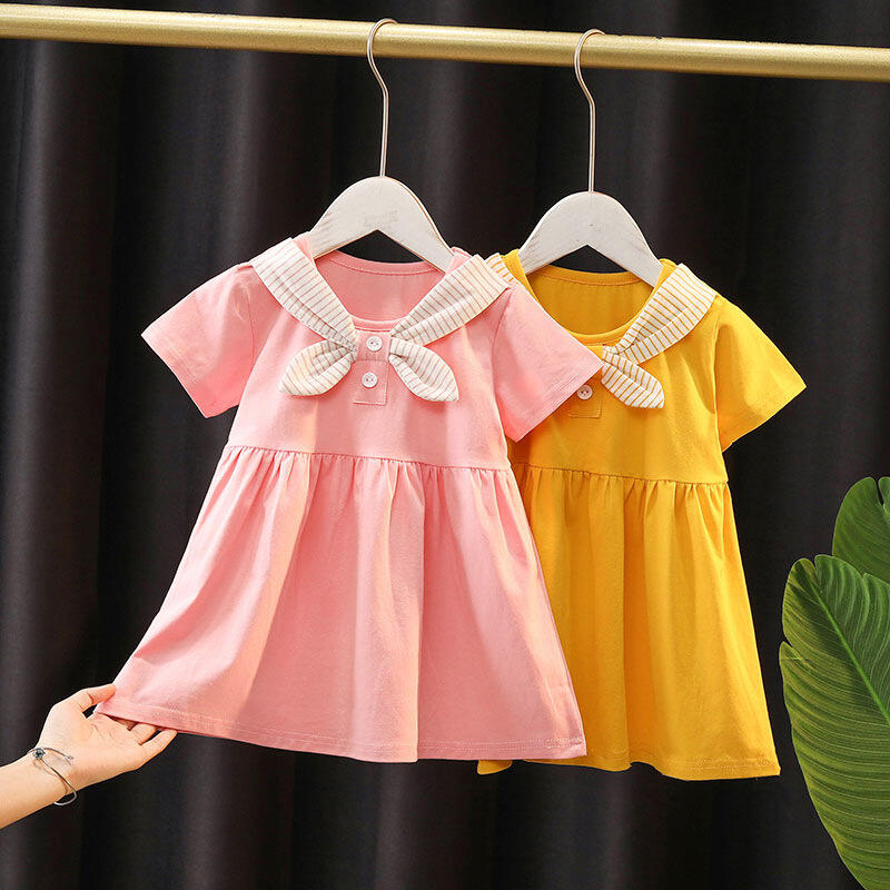 Green Horizon Wholesale Summer Princess Short Sleeve baby girl dress 100% cotton infant baby strap style dress details