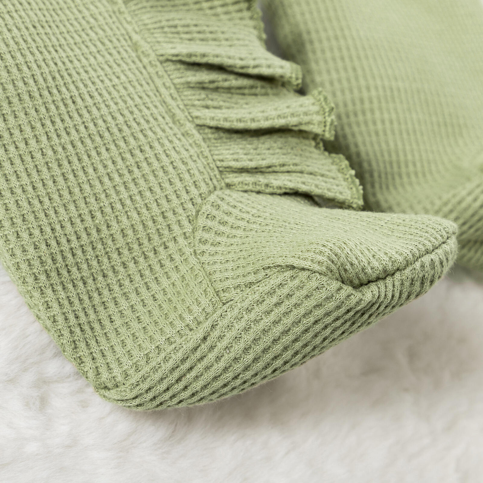 Green Horizon Fall Winter Knit Cable Sleep Suits Ruffle Frill Newborn Girls Layette Baby Zipper baby romper jumpsuit details