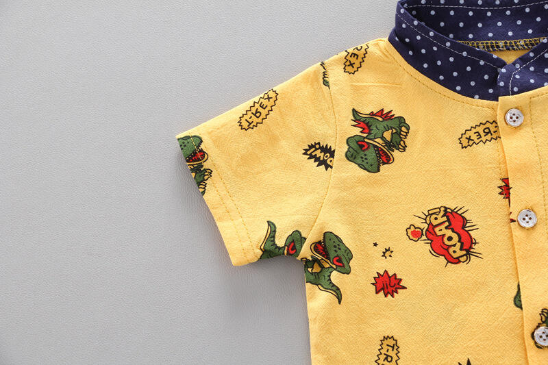 Green Horizon Summer new boys' short-sleeved suit children's cartoon dinosaur shirt two-piece set kids boy clothes manufacture