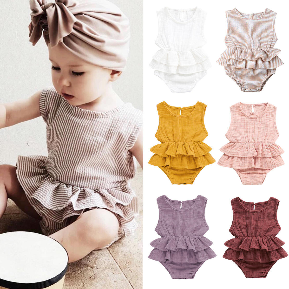 Green Horizon Hot Sale Sweet Style Solid Infant Girls Clothes Super Soft Cotton Ruffle Baby Rompers supplier