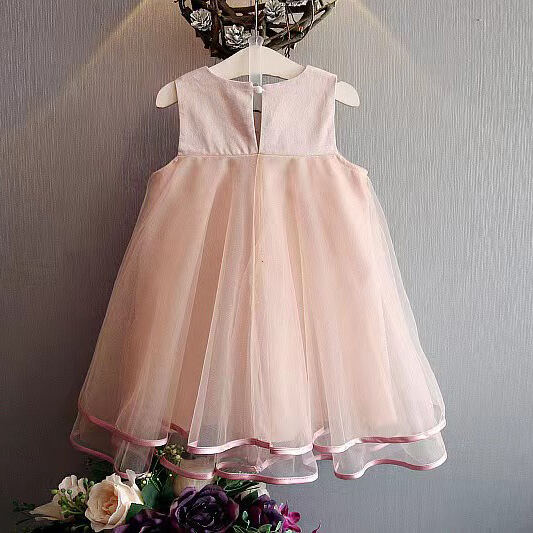 Green Horizon Summer Sleeveless Vest Princess Dresses Kids Fashion Round Neck Pink Party Baby Girl Clothes Flowers Dresses factory