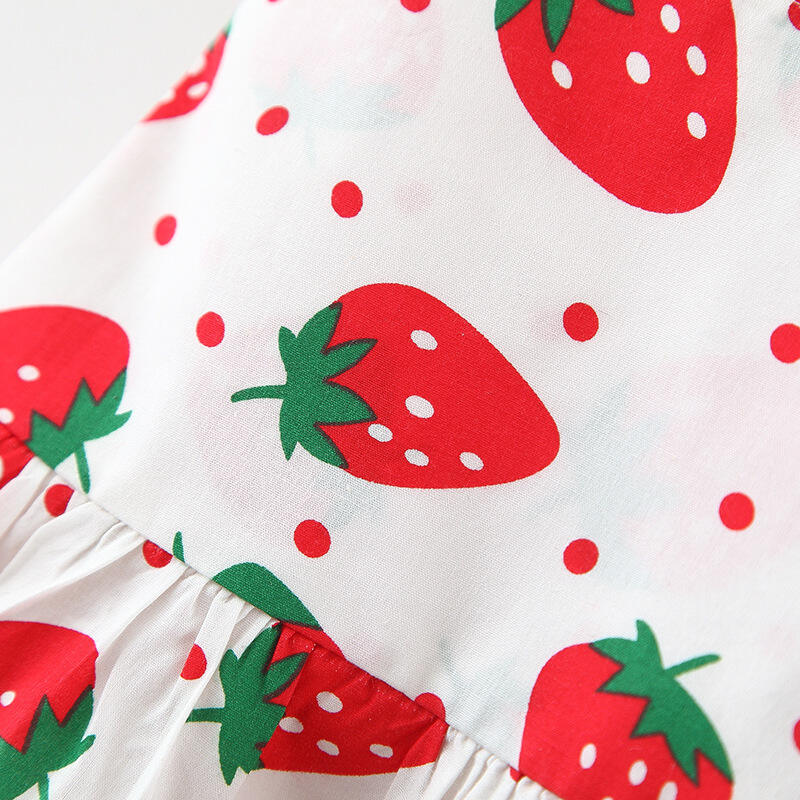 Summer Baby Clothes Girls Red Pink Yellow Strawberry Printed Big Bow Backless Casual Dress with Hat manufacture