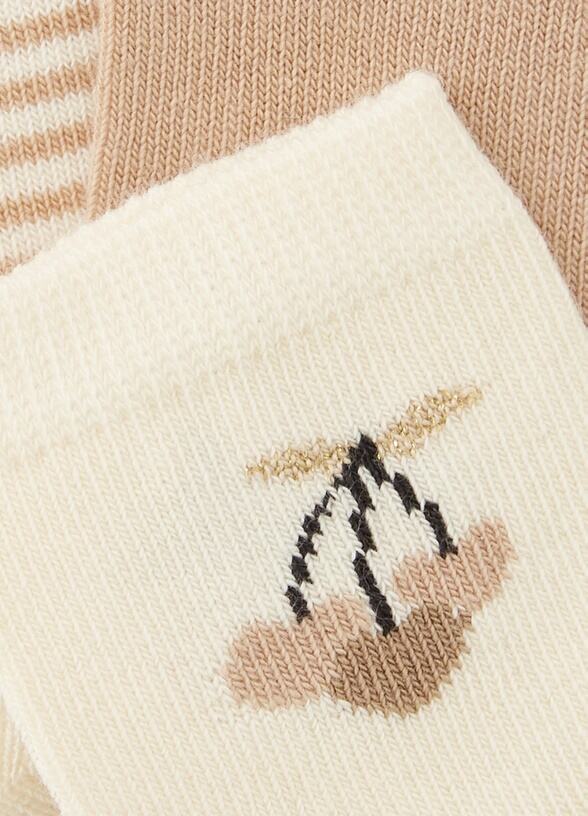 PACK OF THREE BABY GIRLS' LONG SOCKS IN CREAM AND BEIGE COTTON manufacture