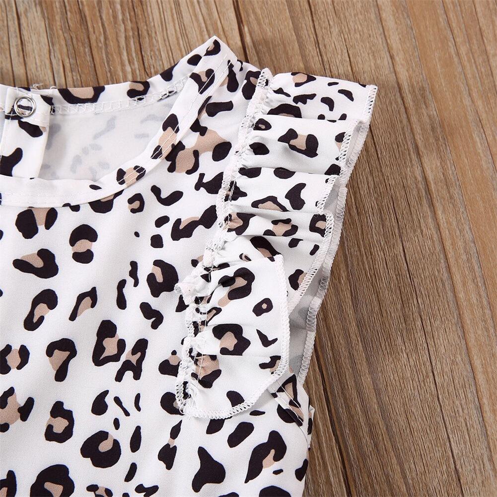 Green Horizon New Fashion Baby Girl Clothes Sleeveless Bow 2 Set Sweet Girls Dress Summer Ruffle Shoulder Leopard Pattern Dress factory