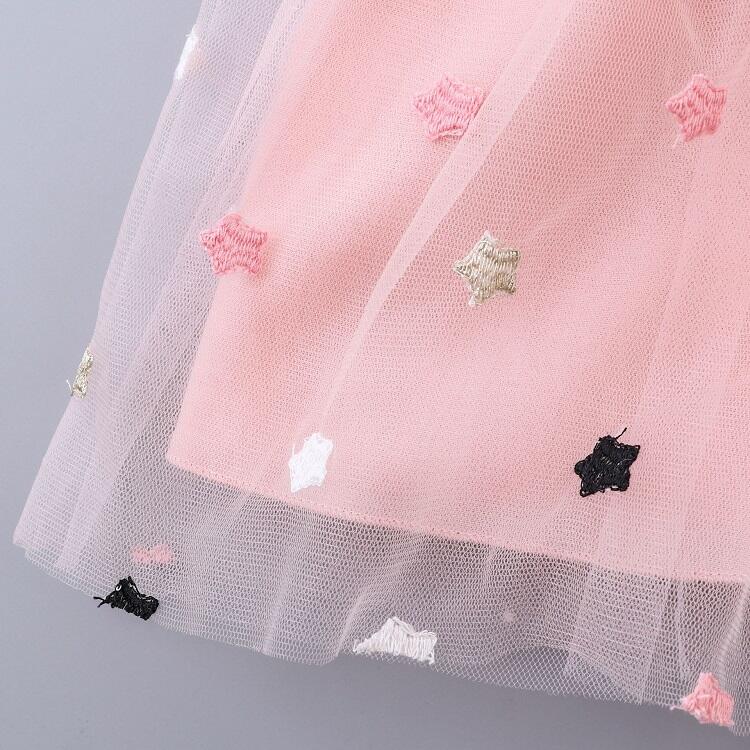 New Fashion Toddler Baby Girl Clothes Sleeveless Bow Star Denim Patchwork Mesh Sweet Girls Princess pink white Dress Summer factory