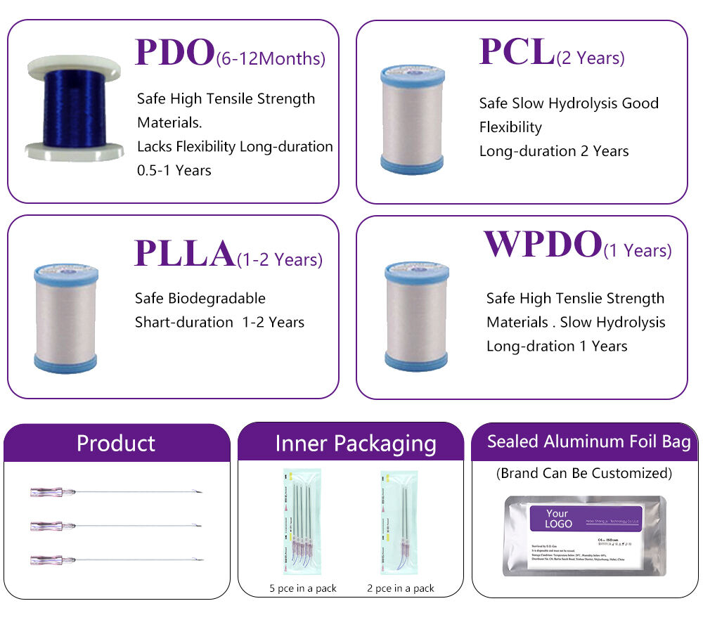 Plastic Surgery Face Lifting Thread 26g 38mm 60mm Pdo Pcl Wpdo Double Mono Threads With Ce Certificate factory