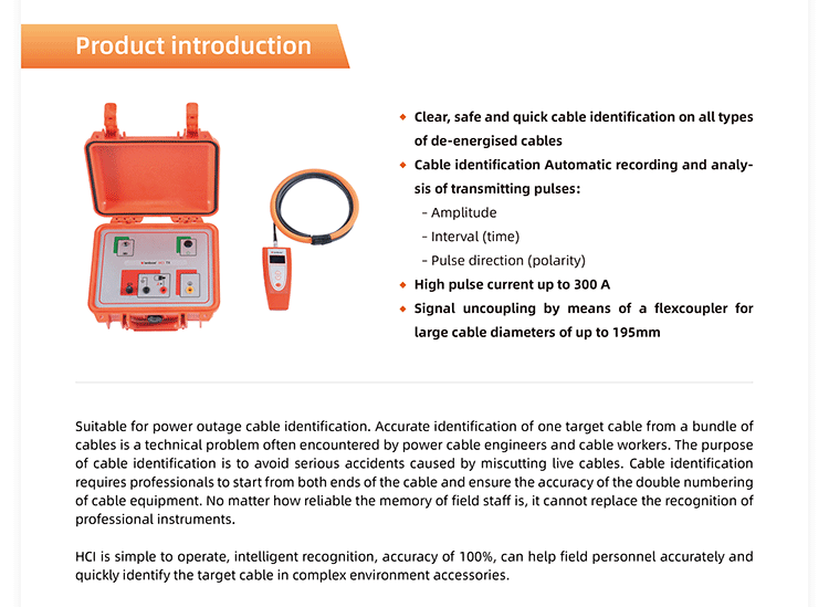 HCI Cable Identifier For De-energised Cables factory