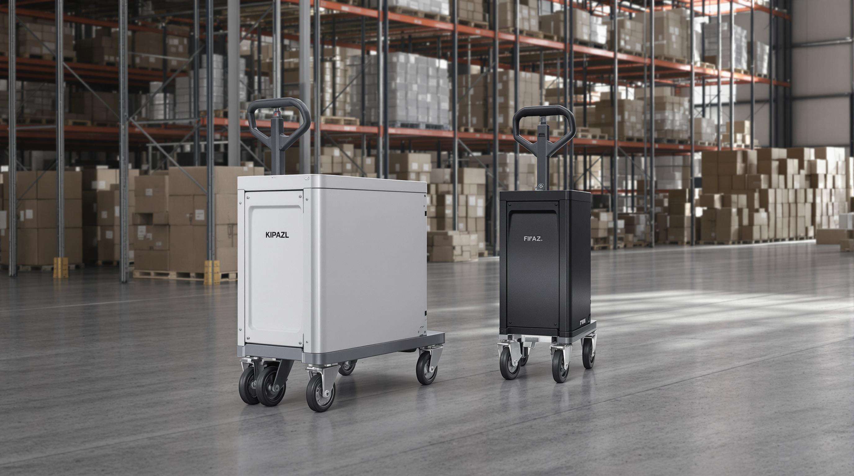 Industrial carts with steel and carbon fiber wheels in a warehouse setting.