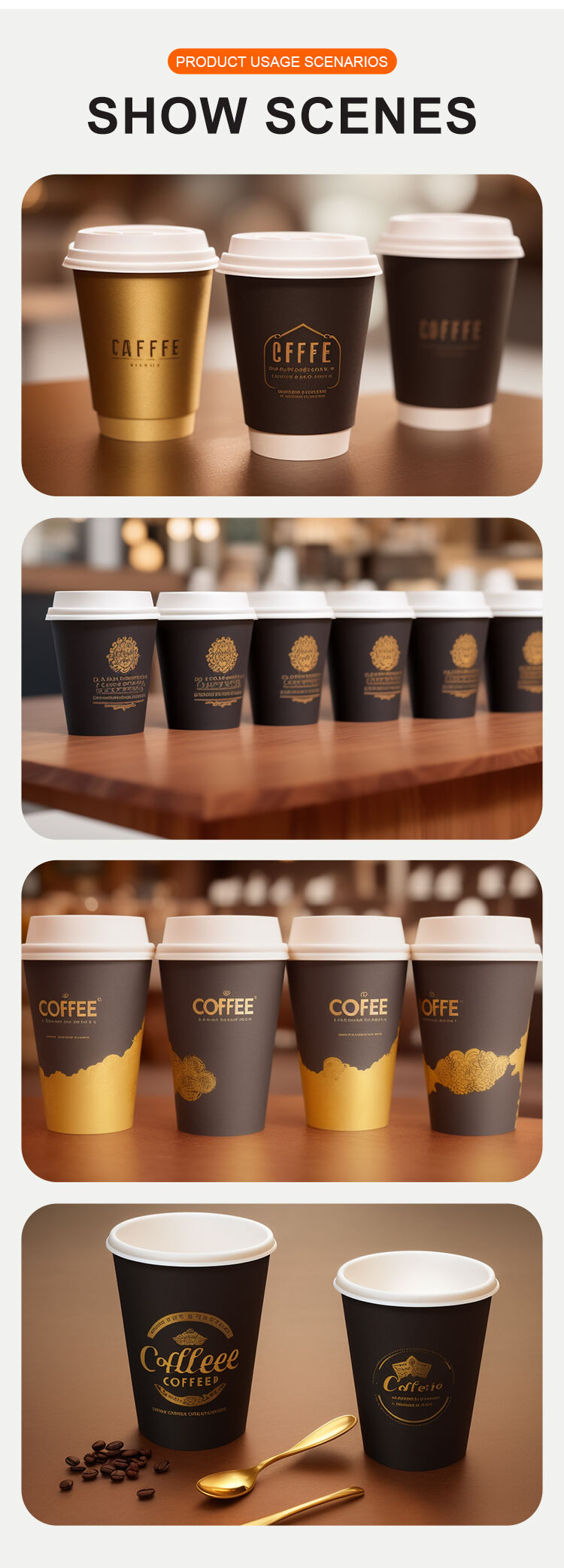 Wholesale Customizable logo waterproof Disposable Double wall black paper cups with lid manufacture