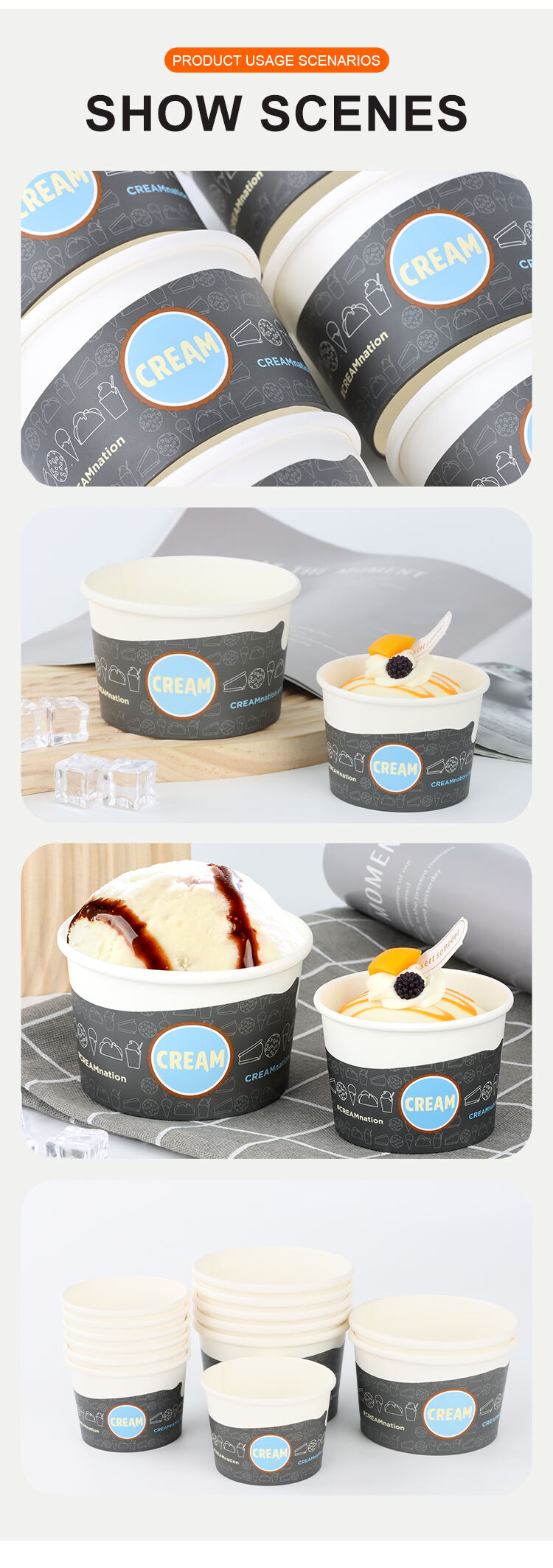 Wholesale custom printed eco friendly disposable 3oz 5oz 8oz 10oz take away paper ice cream cup with lid manufacture