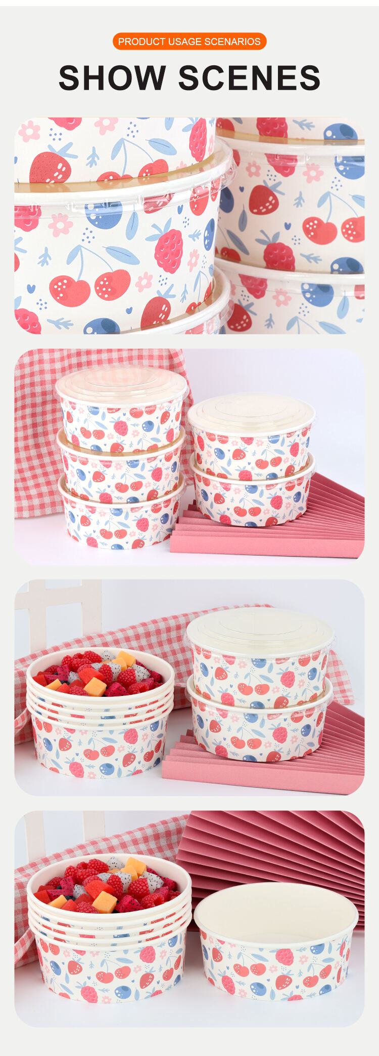 custom print food container disposable biodegradable 8 12 16 24 32 oz kreft paper lunch bowl with lid manufacture