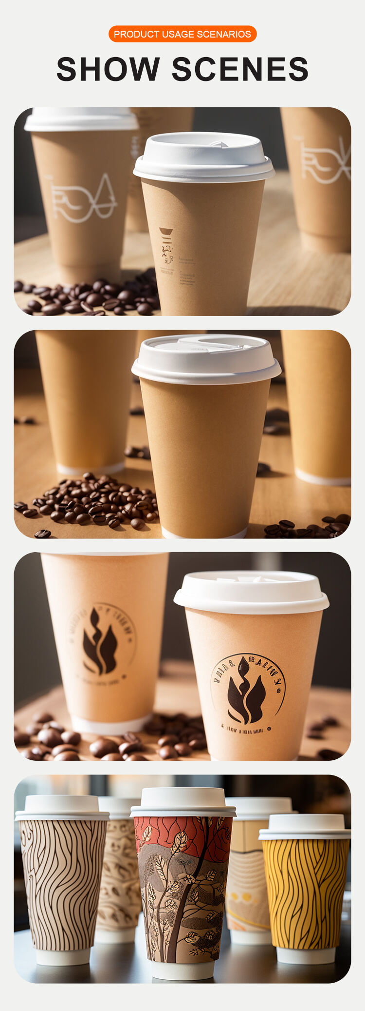 Hot Selling 16oz Double Wall Kraft Paper Cups Lids Disposable 100% Biodegradable Coffee Tea Food Craft Use Printed Material manufacture