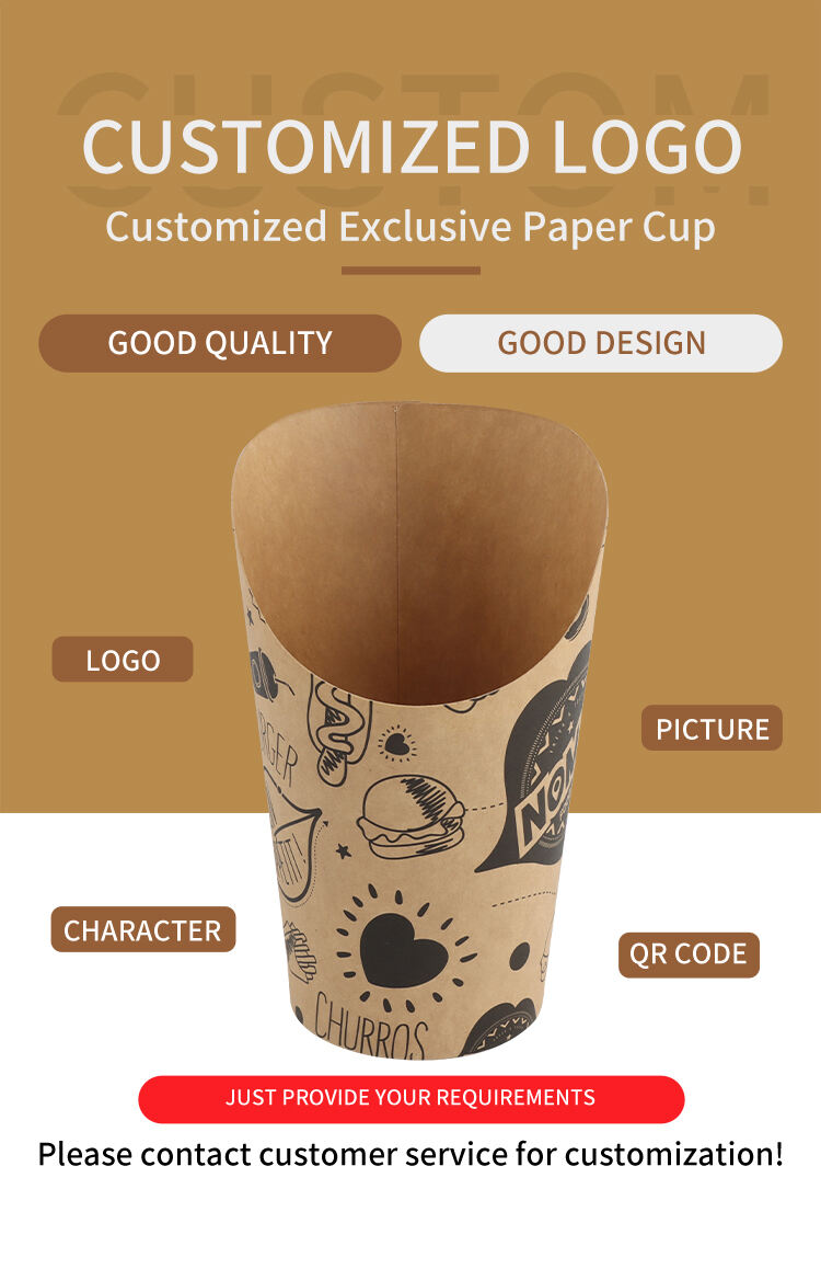 Customized eco friendly disposable snacks chips take away food Slanted Kraft french fries serving Paper cups factory