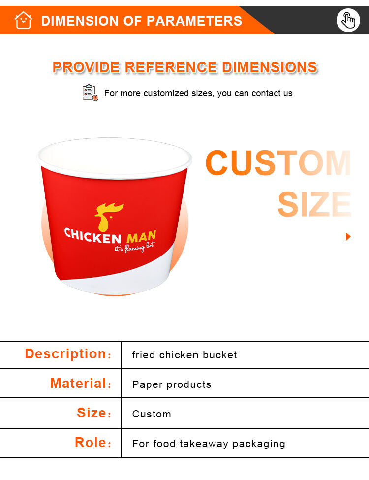 custom big capacity disposable recyclable food packaging fried chicken cardboard paper family bucket details