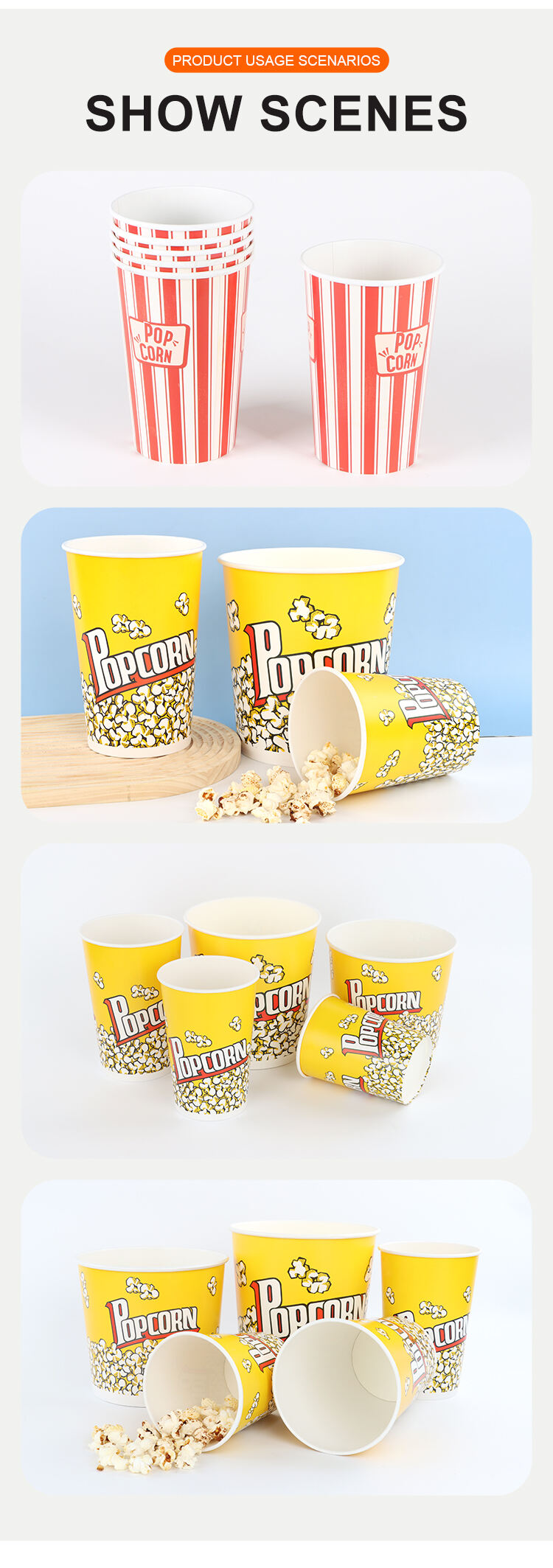 custom design printing recyclable 32 oz 46 oz 64 oz 85 oz oil-proof disposable popcorn paper bucket manufacture