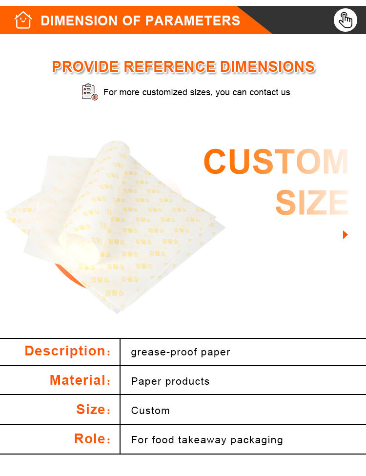 Custom biodegradable recyclable disposable resistant food grade packaging greaseproof paper for burger wrapping details