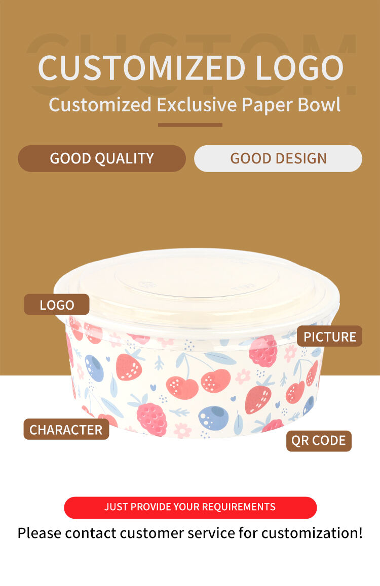 custom print food container disposable biodegradable 8 12 16 24 32 oz kreft paper lunch bowl with lid supplier