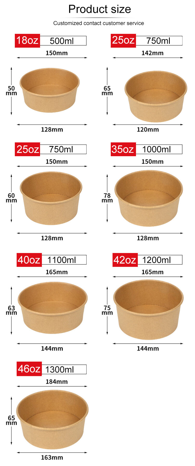 customized size personalized eco friendly disposable biodegradable restaurant use take away kraft salad bowl supplier