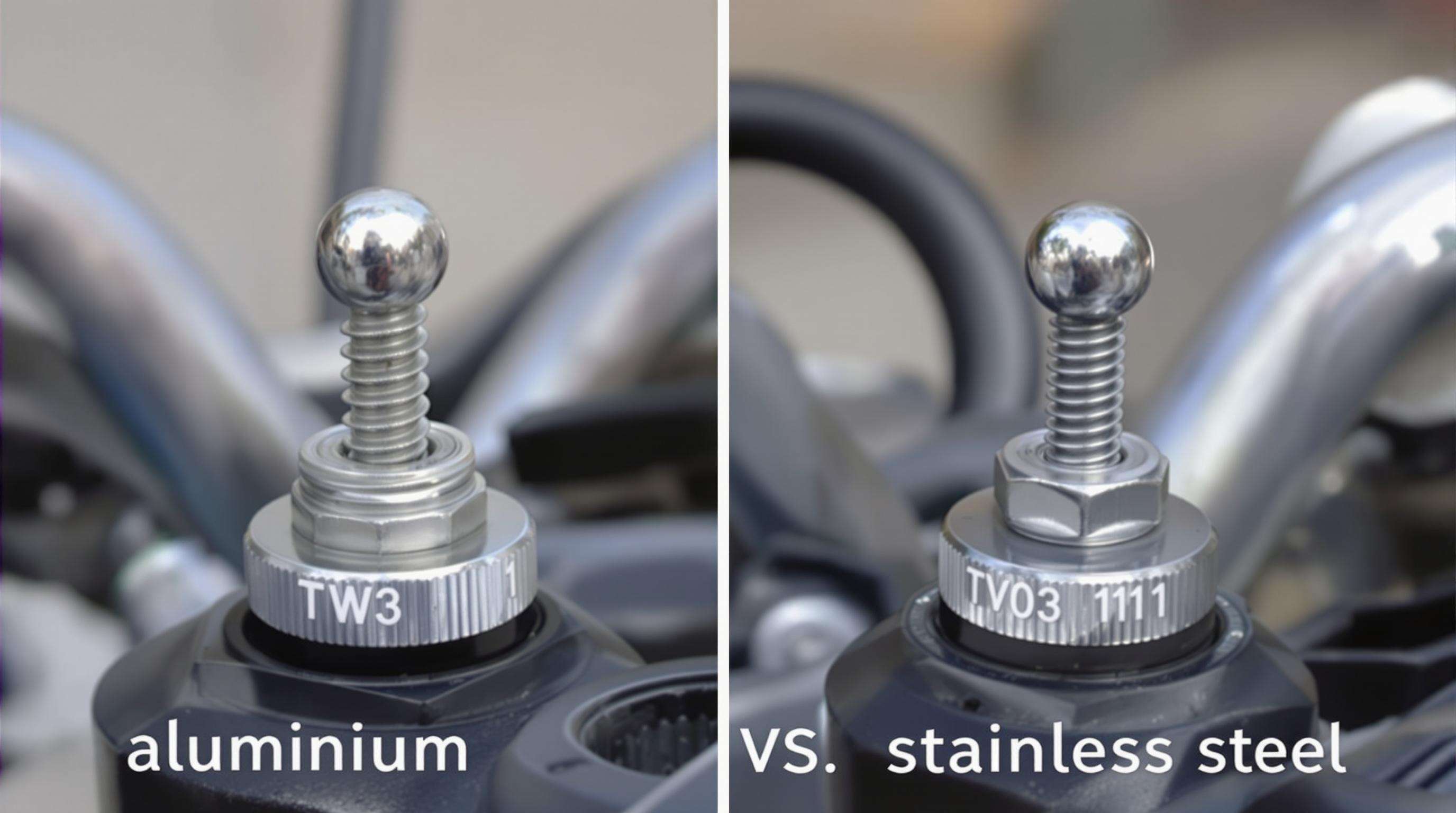 Aluminum and stainless steel ball head screws on handlebars tested for vibration resistance