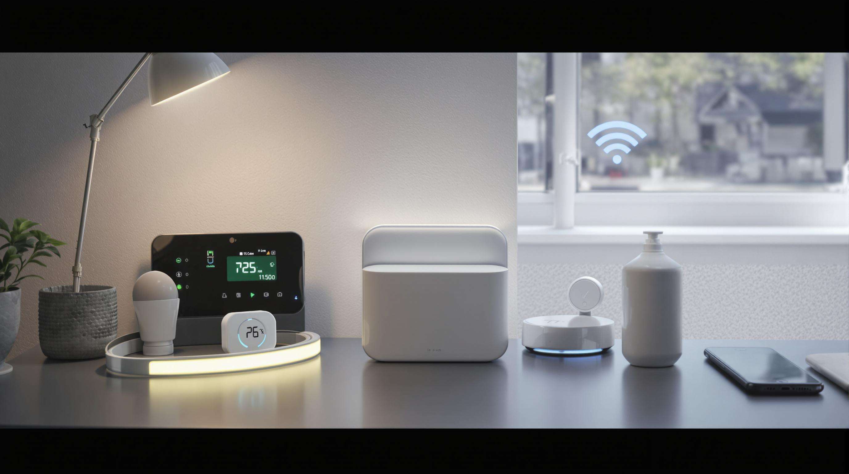 Smart home hub coordinating multiple connected devices like LED strip controllers in a modern room setting