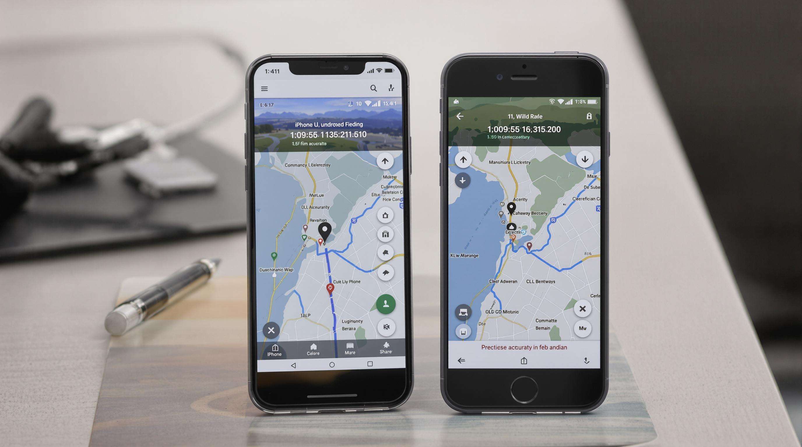 iPhone and Android phones side by side showing GPS location accuracy differences