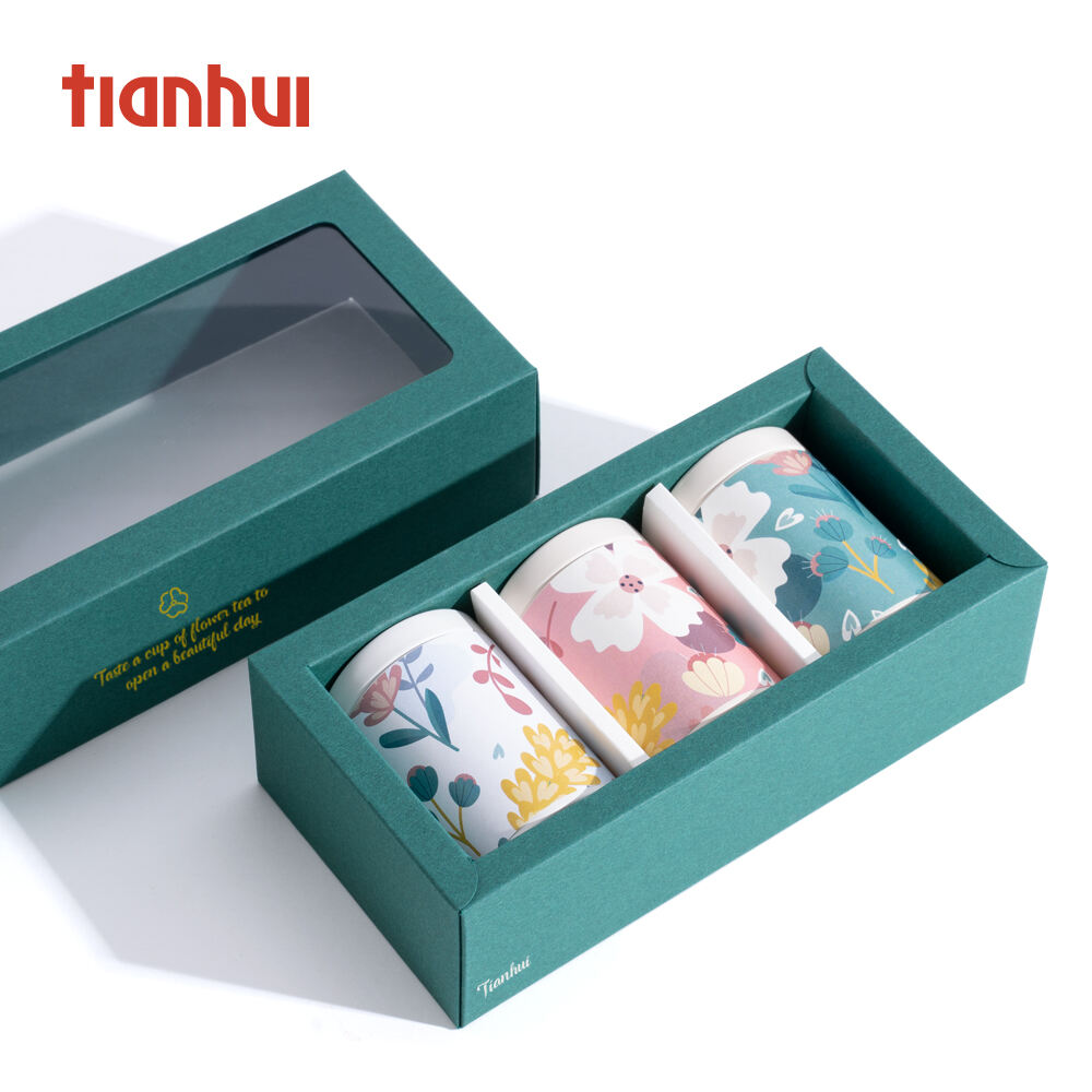 Caixa de janela transparente personalizada Tianhui com caixas de papel de tampa superior para fornecedor de folhas de chá de flores