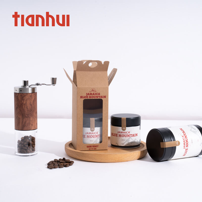 Cajas portátiles de papel Kraft vacías personalizadas Tianhui para embalaje de regalo de granos de café y té con fabricación de latas