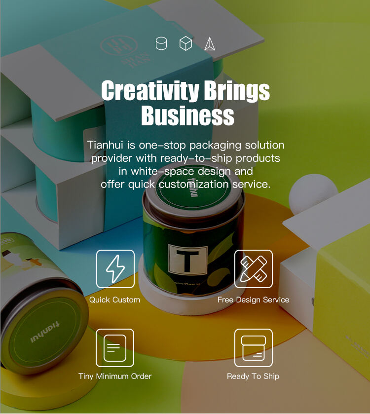 Tianhui علبة مركبة مخصصة مع غطاء مزدوج للشاي يمكن أن تكون صديقة للبيئة التعبئة والتغليف لتصنيع مسحوق القهوة الشاي القصدير