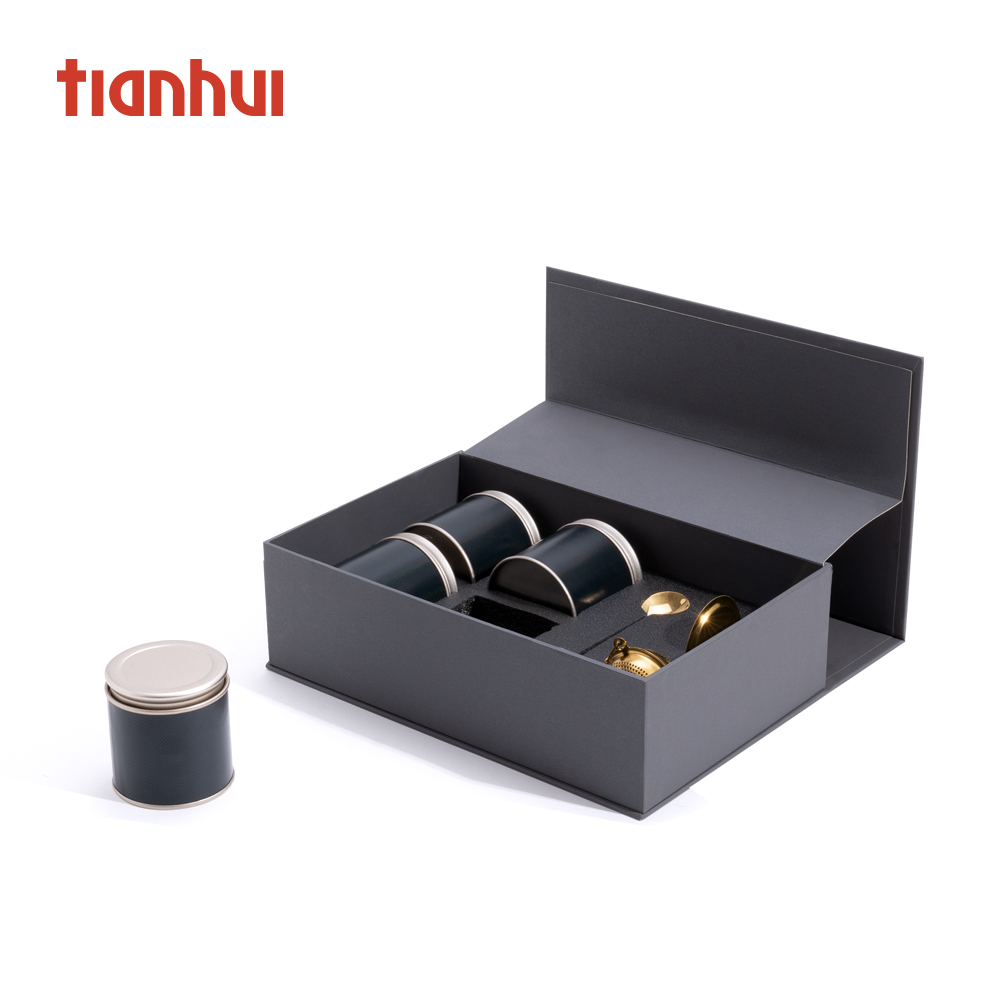 Tianhui boîtes en papier Macnufactur emballage de luxe cadeau noir personnalisé ensemble d'emballage de thé exquis fournisseur