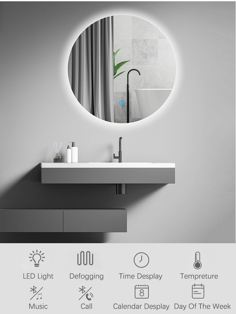 Modern Bath Led Round Lighted Bathroom Mirror For Wall Hotel Toilet Mirror In Bathroom details