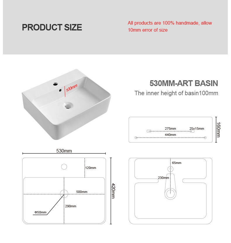 Hot Sales Ceramic Art Hand Wash Basins Rectangular Vanity Countertop Sinks For Bathroom manufacture