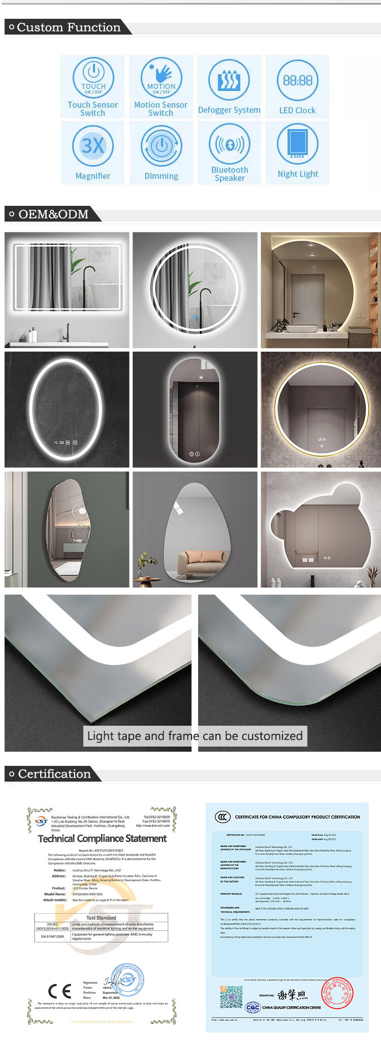 Modern Bath Led Round Lighted Bathroom Mirror For Wall Hotel Toilet Mirror In Bathroom factory