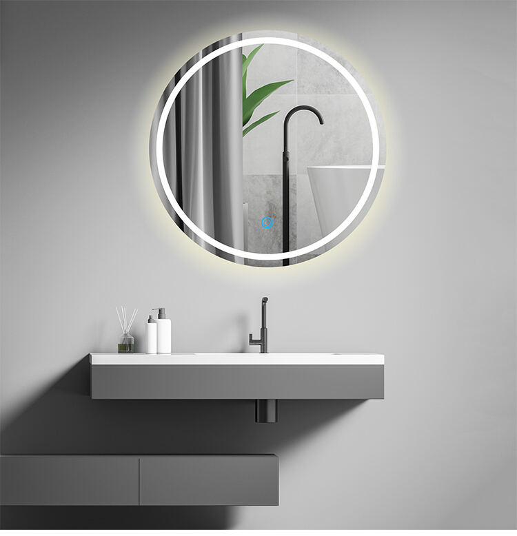 Custom High End Round Wall Mirror Silver Modern Bath Led Smart Bathroom Vanity Mirror With Light details