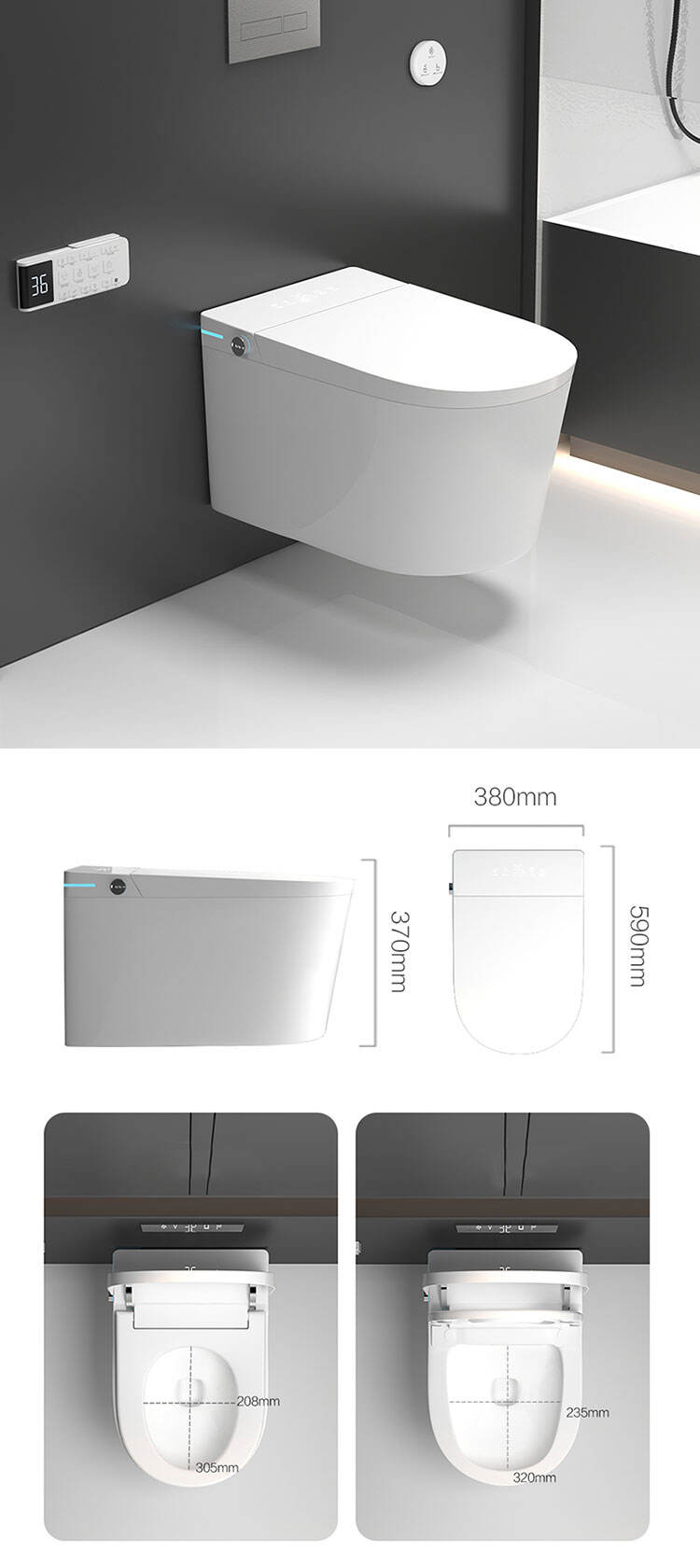 Concealed Cistern Wall Hang WC Toilet Bowl Bathroom Automatic Tankless Intelligent Wall Mounted Smart Toilet factory