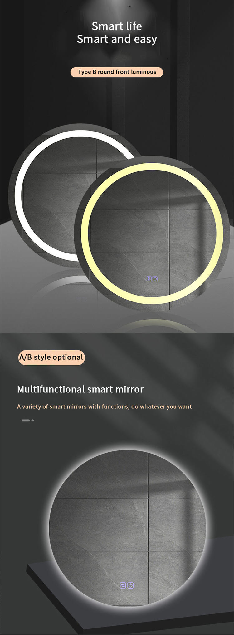 Radar Human Body Sensing Front Illumination Fogless Shower Smart Mirror Touch Screen Bathroom Led Mirror manufacture