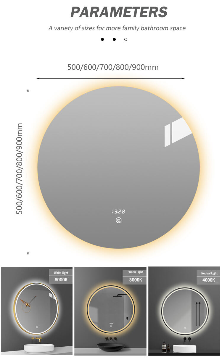 Intelligent Wall Mounted Black Frame Round Led Mirror Touch Screen Bathroom Mirror With Led Light manufacture