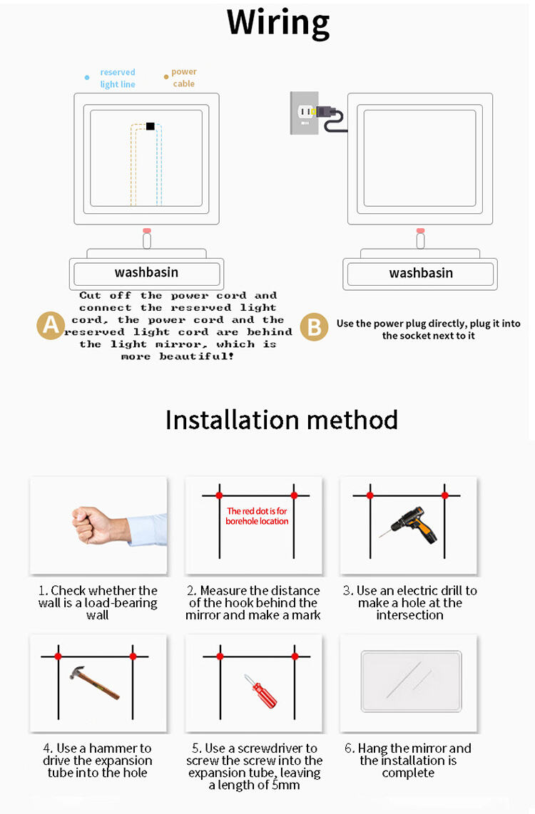 Sensor Switch Large Rectangular Vanity Mirror Anti Fog Bathroom Wall Mounted Frameless Smart Led Mirrors details