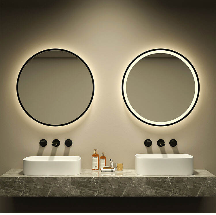 Intelligent Wall Mounted Black Frame Round Led Mirror Touch Screen Bathroom Mirror With Led Light details