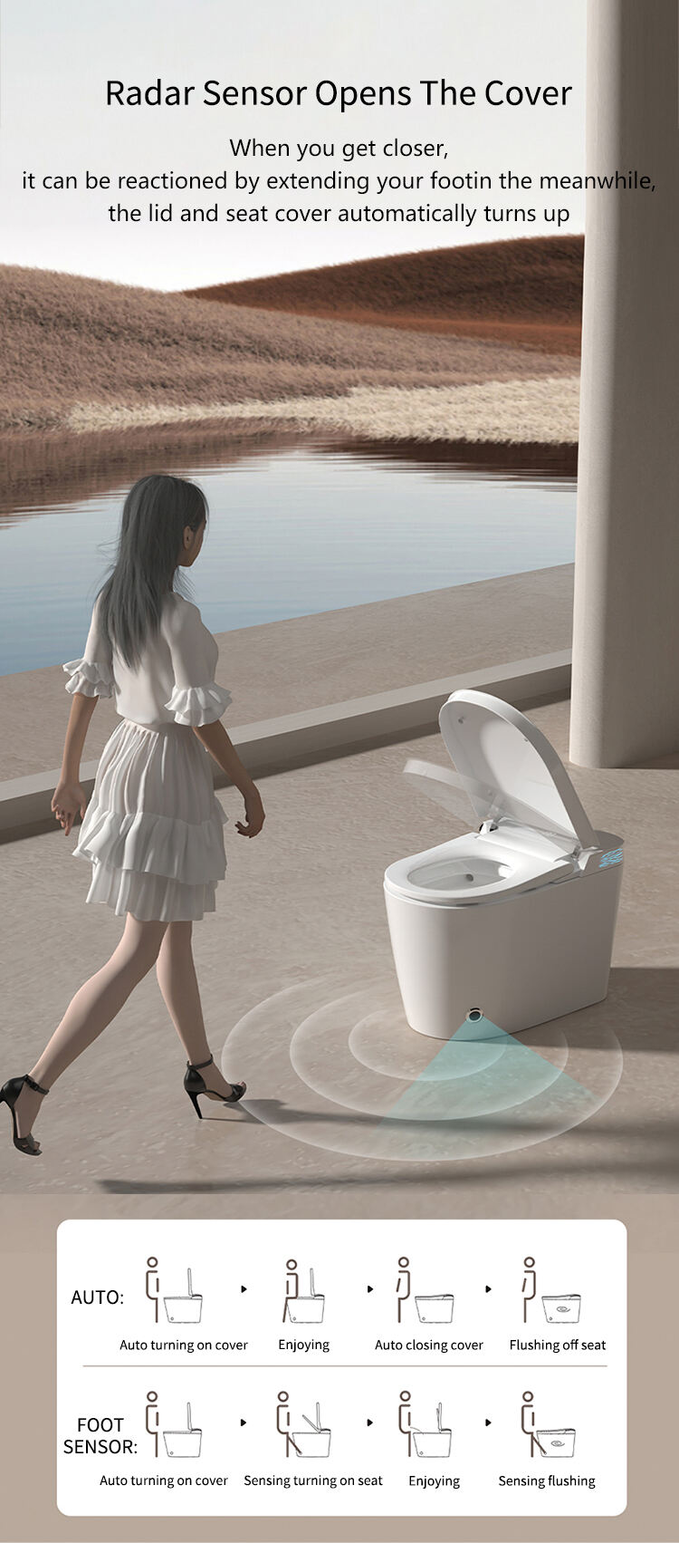 High Tech Floor Standing Ceramic Smart Toilet Hotel Bathroom UV Sterilize Intelligent One Piece Automated Toilet manufacture